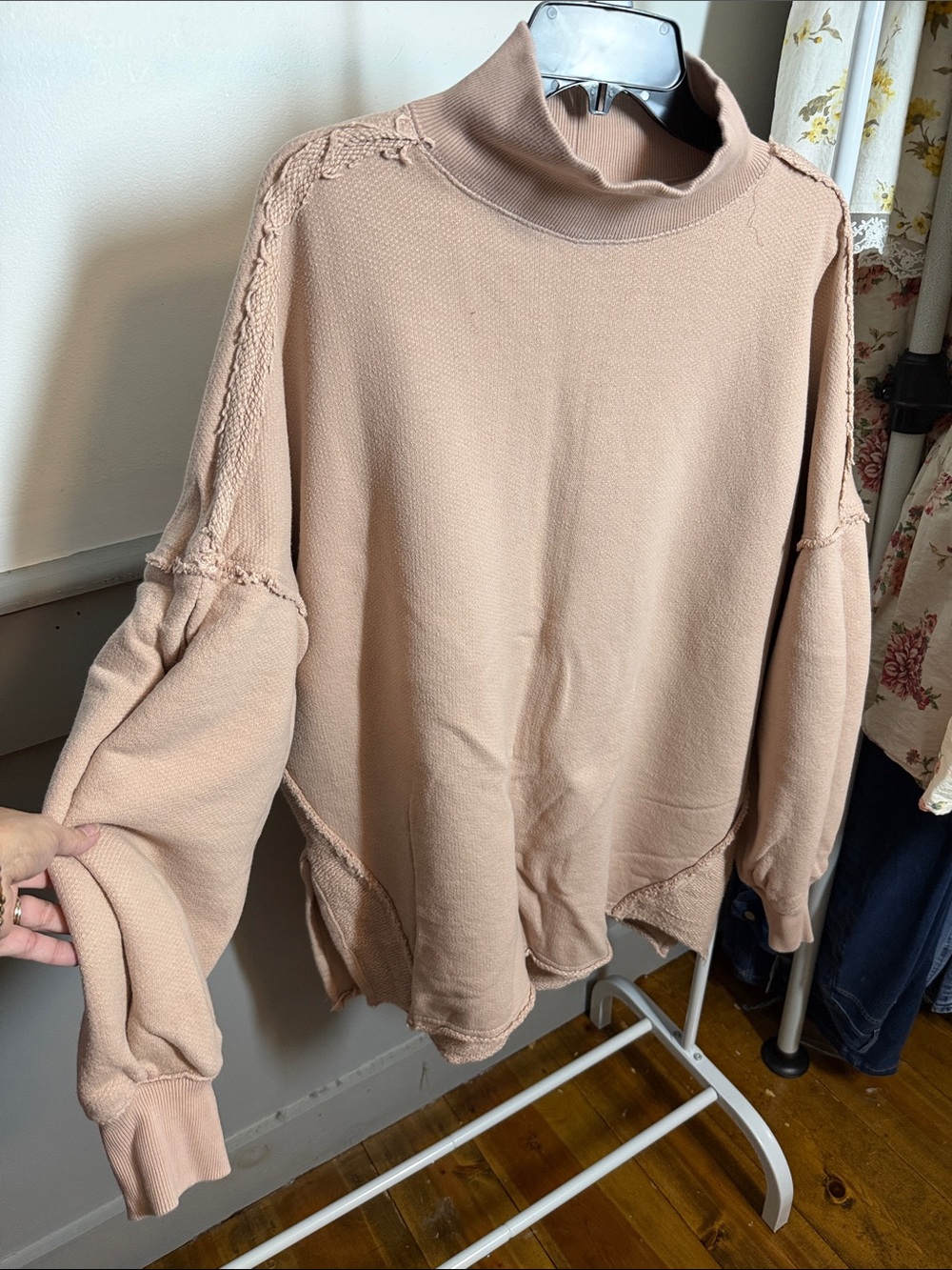Relaxed Mock Neck Womens Free People Oversized Sweater in Dusty Rose